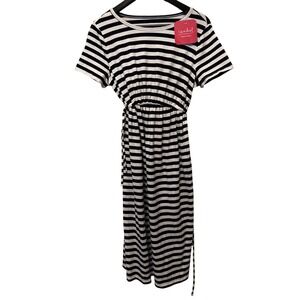 Ingrid & Isabel New Maternity Black White Striped Midi Dress Size S Tie Waist